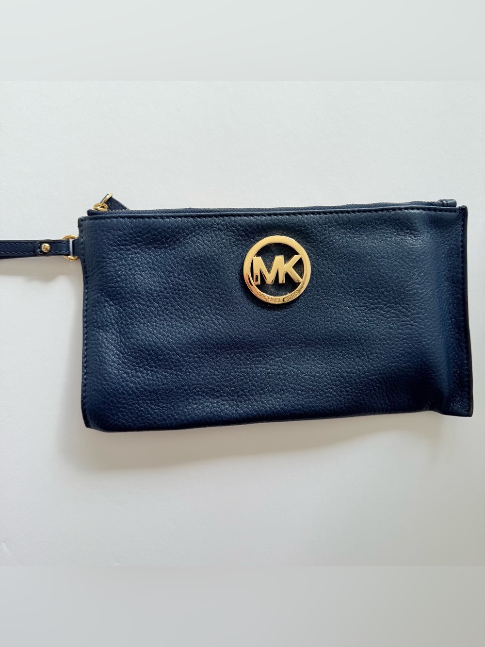 Michael Kors Wristlet Gold Logo Oversized Navy